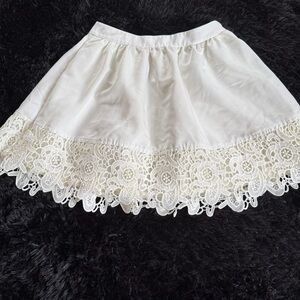 Express Cottagecore White Circle Skirt with Lace Trim